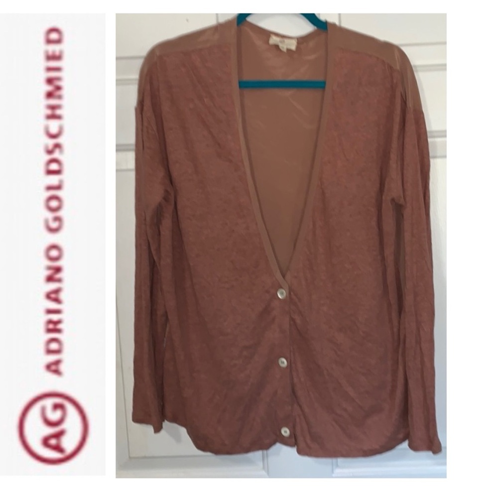 🧤 AG ADRIANO GOLDSCHMIED Mixed Media 100% Silk & 100% Linen Cardigan S